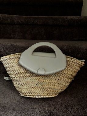 Hereu Woven Straw Tote with Light Gray Leather Accent